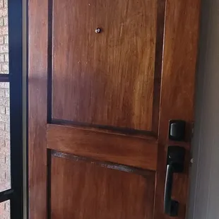 Front view of the door with custom hardware