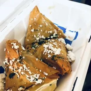 Lamb phyllo triangles