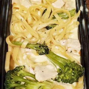 chicken, broccoli and noodles