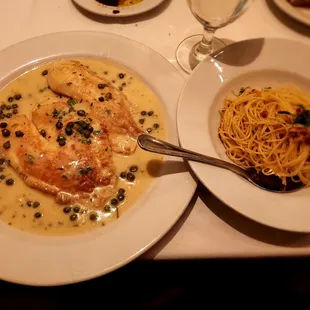 Tilapia Piccata with Angel hair pasta (Olive oil/garlic) DELICIOUS!