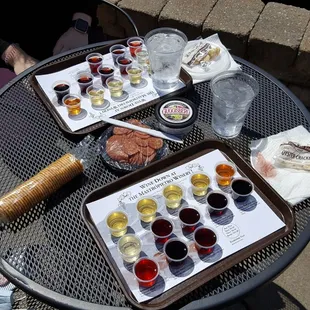 a table with a variety of wines