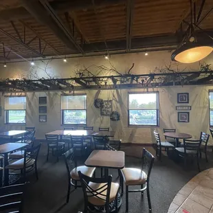 a dining room with tables and chairs