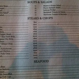 Menu - Soups and salad, and steaks