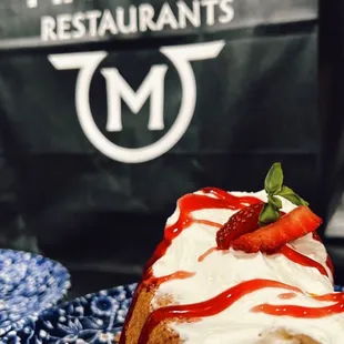 It's all about the butter cake and homemade whipped cream. It's become a wedding anniversary tradition.