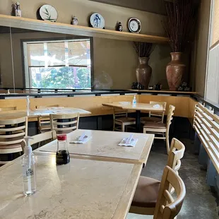 tables and chairs in a restaurant