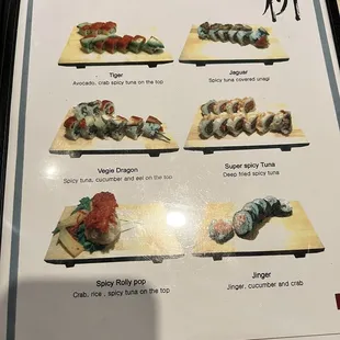 sushi and sashimi, menu