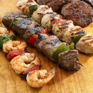 a variety of skewers