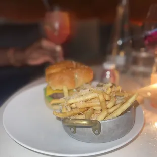 Burger and truffle fries