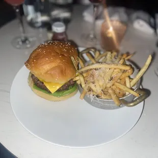 Burger and truffle fries