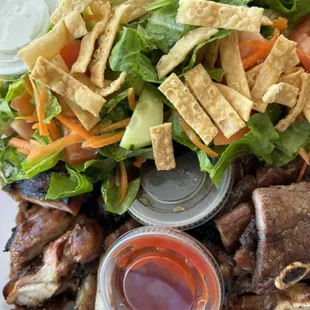 Green salad Teri chicken and kalbi short ribs!!