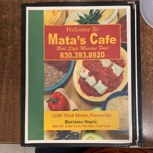 the menu for the restaurant