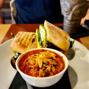 Pesto Chicken Panini Chicken Tinga Cup of Soup Kings cup (cocktail)