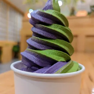 01 Soft-serve Matcha-Seasonal Mix (ube). $5.50 plus tax and tip.