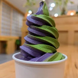 01 Soft-serve Matcha-Seasonal Mix (ube). $5.50 plus tax and tip.