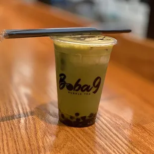 Boba 9 Green Monster (Jasmine Thai tea with cloud foam and boba)