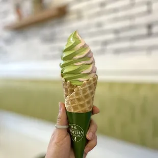 Matcha and strawberry soft serve