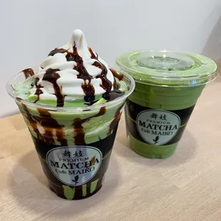 Matcha Chocolate Float and iced Matcha Latte