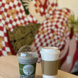 Black Sesame Latte (iced) and Hojicha Latte (hot)