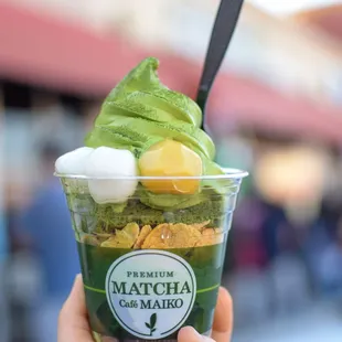 Maiko Special (parfait on steroids). Comes with chestnut, shiratama dango, matcha cake pieces, corn flakes, red bean, agar jelly.