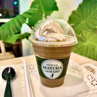 Hojicha Tea Float (Jasmine-Sesame Soft Serve Swirl)