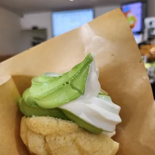 Melon Pan Bread with Soft Serve Ice Cream