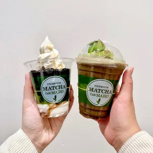 vanilla boba sundae &amp; hojicha latte float