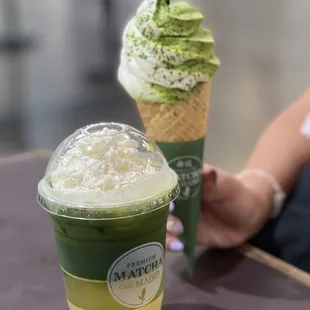 Vanilla Matcha soft serve Yuzu Jelly and Matcha Tea
