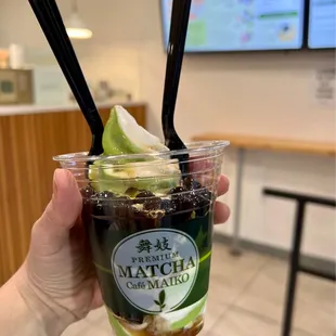 Matcha-vanilla swirl boba sundae