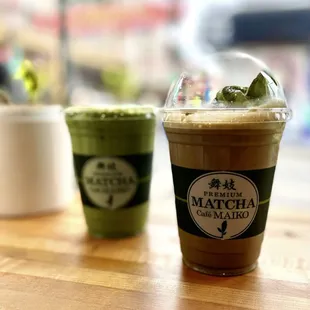 Matcha Latte and Hojicha Latte Float