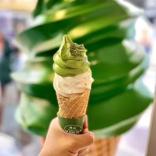 Matcha and Lychee Soft Serve Stacked