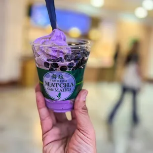 Ube Soft Sundae+ Boba +Kuromitsu Sauce おいしい