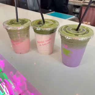 raspberry matcha, horchata match, ube matcha