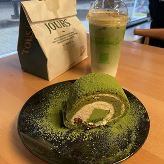 Matcha Red Bean Roll Cake