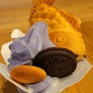 Ube soft serve with taiyaki