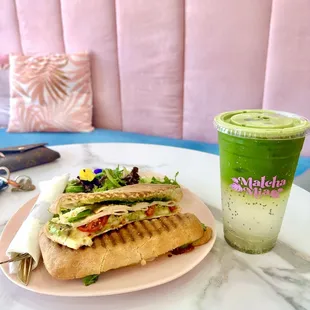 Turkey avocado panini and matcha lemonade