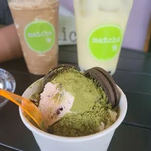 two cups of matcha ice cream