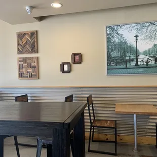 tables and chairs in a restaurant