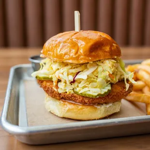 a chicken sandwich and fries