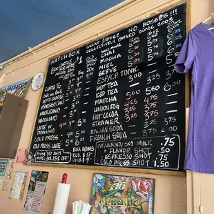 Menu inside the shop