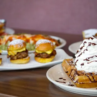 waffles, burgers, and ice cream