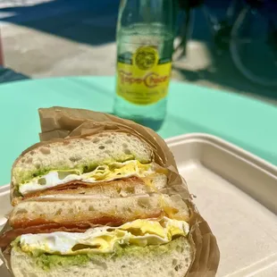 bacon, egg, cheese, &amp; avocado on ciabatta