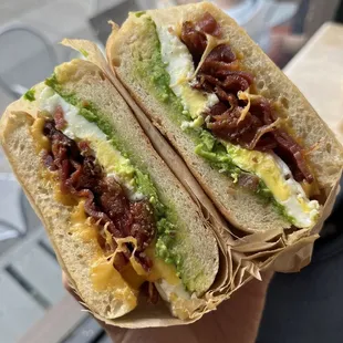 Bacon egg cheese on ciabatta sandwich