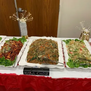 a buffet of food on a table