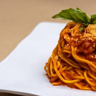 Chitarra Pomodoro - 
"Spaghetti like" fresh pasta, tomato &amp; basil sauce