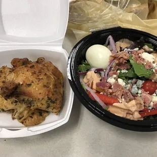 Lunch time! Baked chicken thighs (very favorable) Make your own salad via stocked salad bar