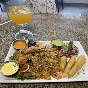 Arroz Con Mariscos with Maracuya drink