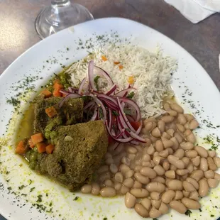 Frijoles con seco de carne  Chicha morada