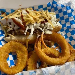 a basket of onion rings