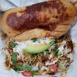 Inside of torta de al pastor
