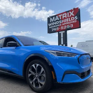 Ford Mach-E Windshield replacement with ADAS Calibration in shop @ Matrix Auto Glass and Tint